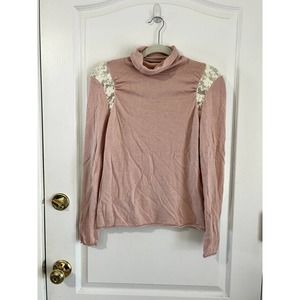 Soft Surroundings Cowl Neck Lace shoulder Long Sleeve Top Size M